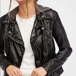 Free People faux leather hooded moto jacket 2